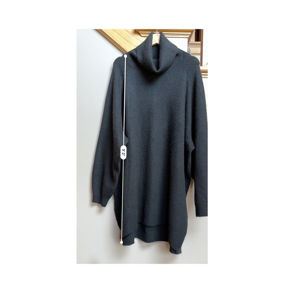 HM Black Oversized Turtleneck Sweater Dress XL Long Sleeve Soft Knit High Low - Picture 8 of 9